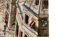 Mid-Century French paint and ink on canvas painting of Montparnasse and the view across to the Eiffel Tower, Paris.