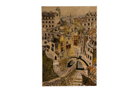 Mid-Century French paint and ink on canvas painting of Montparnasse and the view across to the Eiffel Tower, Paris.