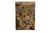 Mid-Century French paint and ink on canvas painting of Montparnasse and the view across to the Eiffel Tower, Paris.