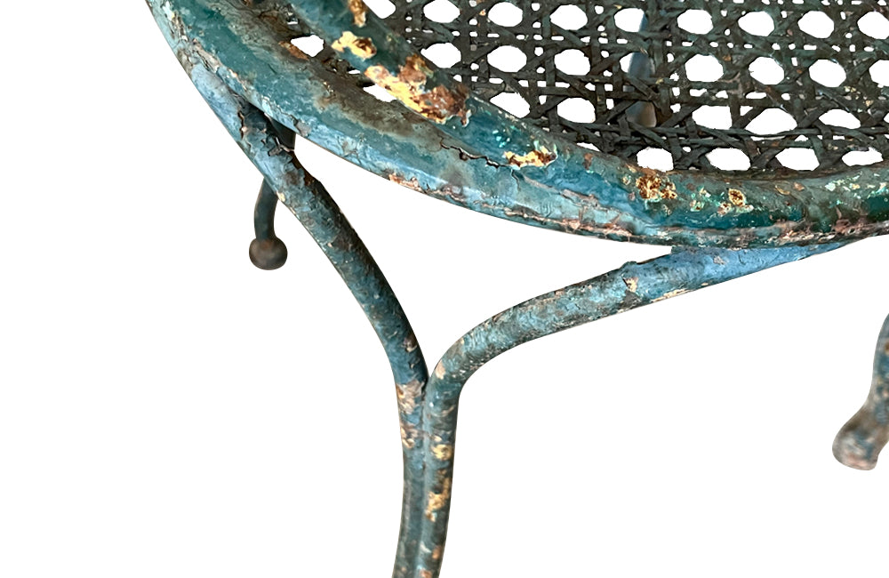 Pair of pretty French iron painted 19th century garden chairs with woven mesh seats - French Garden Antiques - French Antique Chairs - AD & PS Antiques