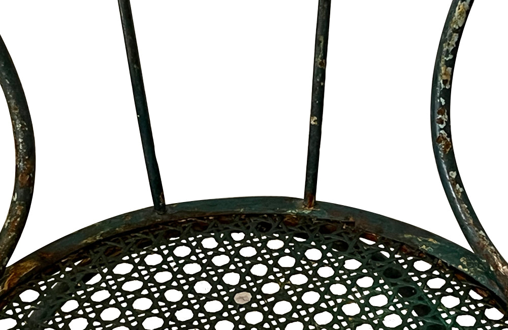 Pair of pretty French iron painted 19th century garden chairs with woven mesh seats - French Garden Antiques - French Antique Chairs - AD & PS Antiques