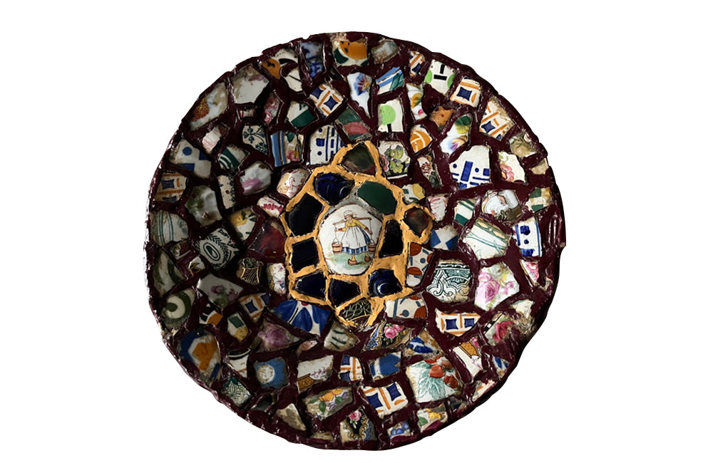 Pair of French 19th century picassiette mosaic plates