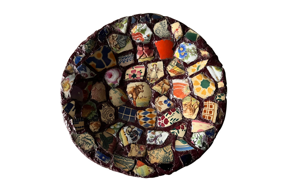 Pair of French 19th century picassiette mosaic plates