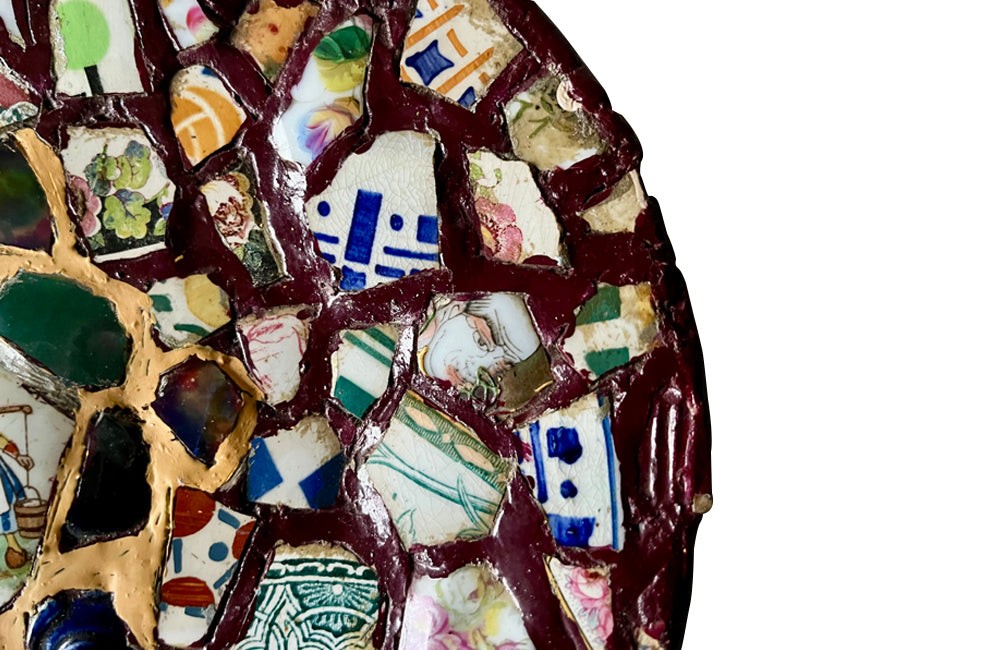 Pair of French 19th century picassiette mosaic plates