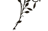 Beautiful pair of early 20th century French large hand wrought iron wall decorations with floral and foliate ornamentation, each in the form of a branching flowering plant.