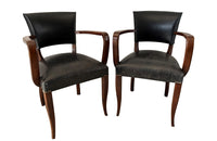 Pair of vintage bridge chairs upholstered in lovely soft black vintage leather