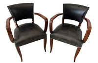Pair of vintage bridge chairs upholstered in lovely soft black vintage leather
