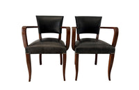 Pair of vintage bridge chairs upholstered in lovely soft black vintage leather