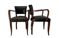Pair of vintage bridge chairs upholstered in lovely soft black vintage leather