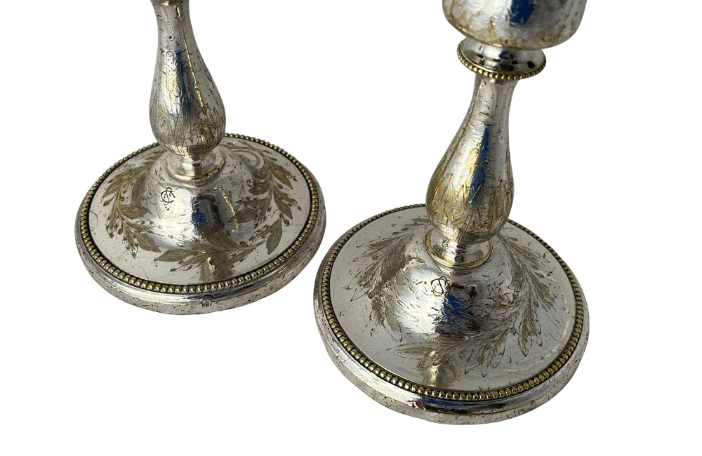 Pair of 19th century beautiful marine candlesticks made by, the renown French silversmiths, Christofle for the prestigious French shipping and cruise ship company, Compagnie des Messageries Maritime.