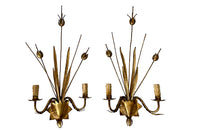 pair of giltmetal bulrush appliques wall lights circa 1970