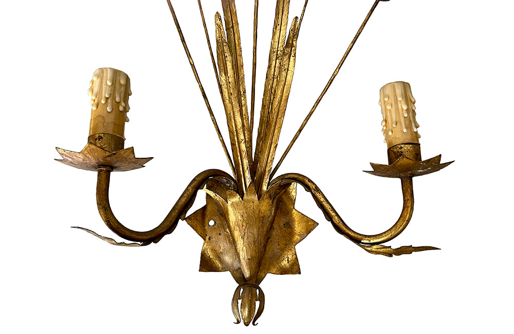 pair of giltmetal bulrush appliques wall lights circa 1970