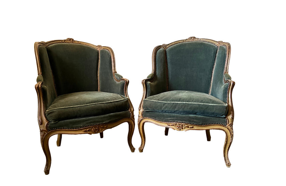 PAIR OF LARGE LOUIS XV REVIVAL ARMCHAIRS