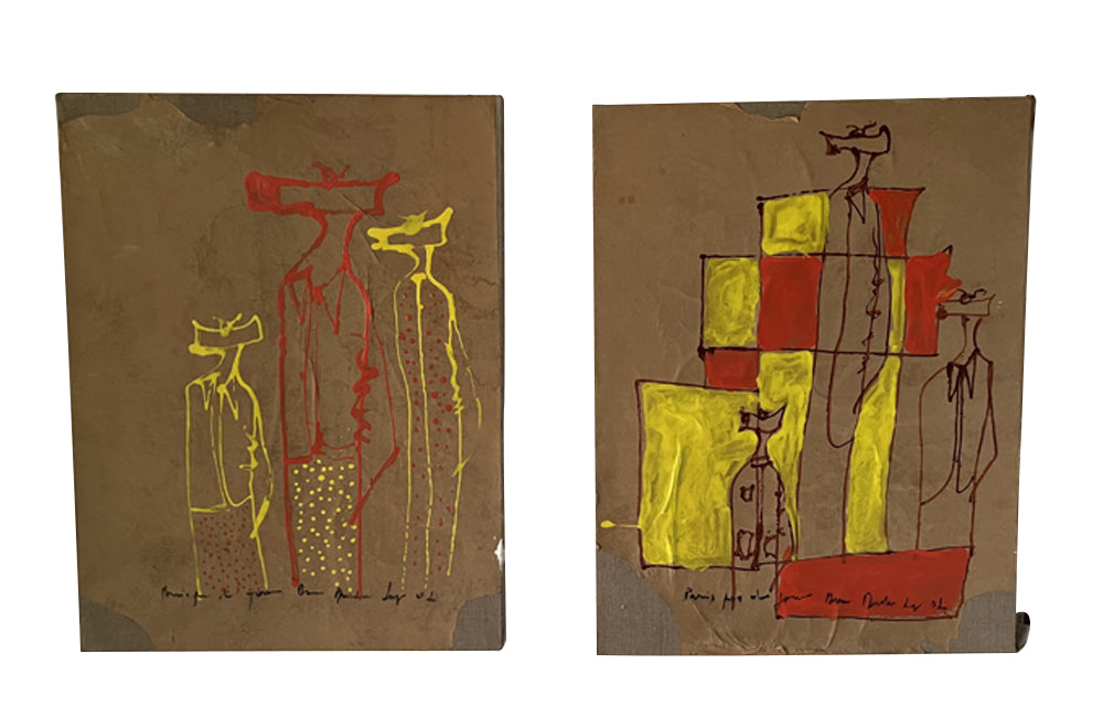 PAIR OF ABSTRACT MIXED MEDIA PAINTINGS
