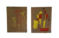 Pair of 21st century abstract mixed-media paintings.
