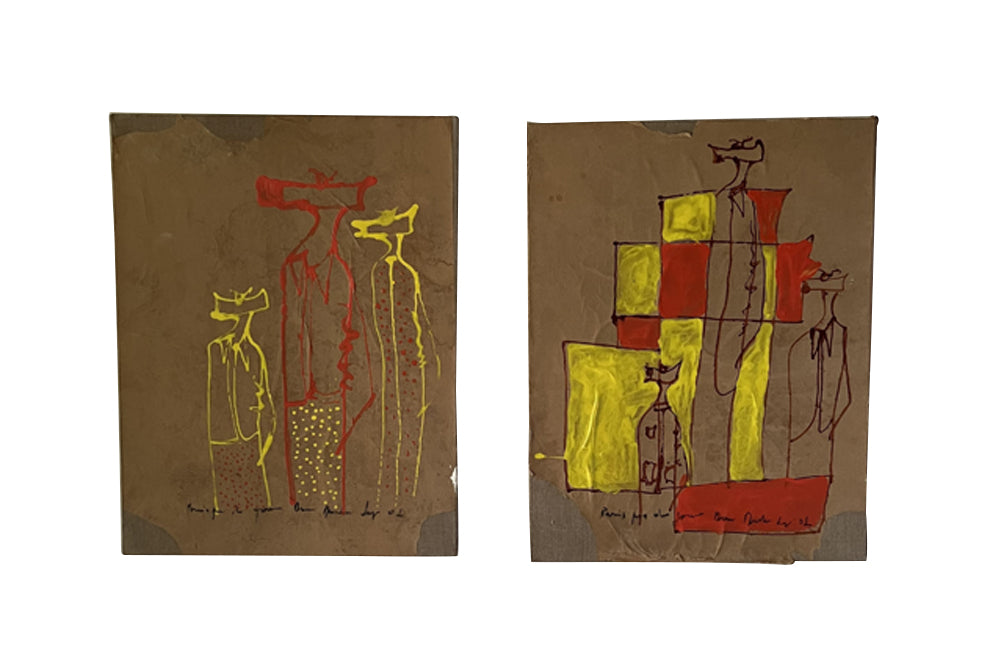 Pair of 21st century abstract mixed-media paintings.