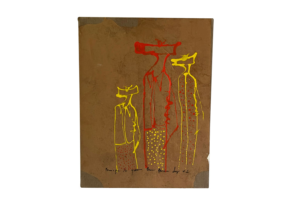 Pair of 21st century abstract mixed-media paintings.