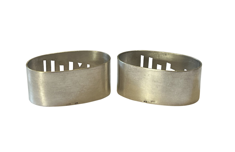 Pair of stylish, silver plate, Me and You, napkin holders from the Art Deco period.