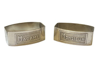 Art Deco napkin rings silver plate, Mr and Mrs - Madame & Monsieur - French Antiques