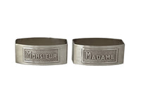 Pair of stylish, silver plate, Madame & Monsieur napkin holders from the Art Deco period.