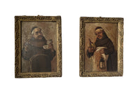 19th century charming small framed pair of Italian oil paintings of monks. 