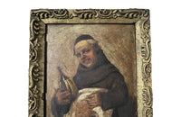 19th century charming small framed pair of Italian oil paintings of monks.
