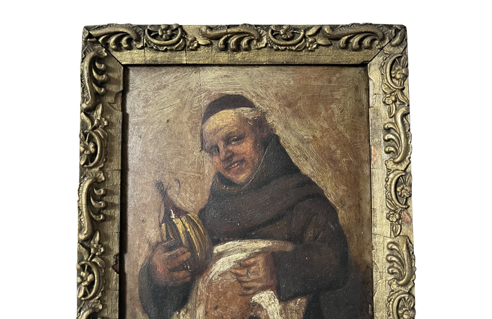 19th century charming small framed pair of Italian oil paintings of monks. 