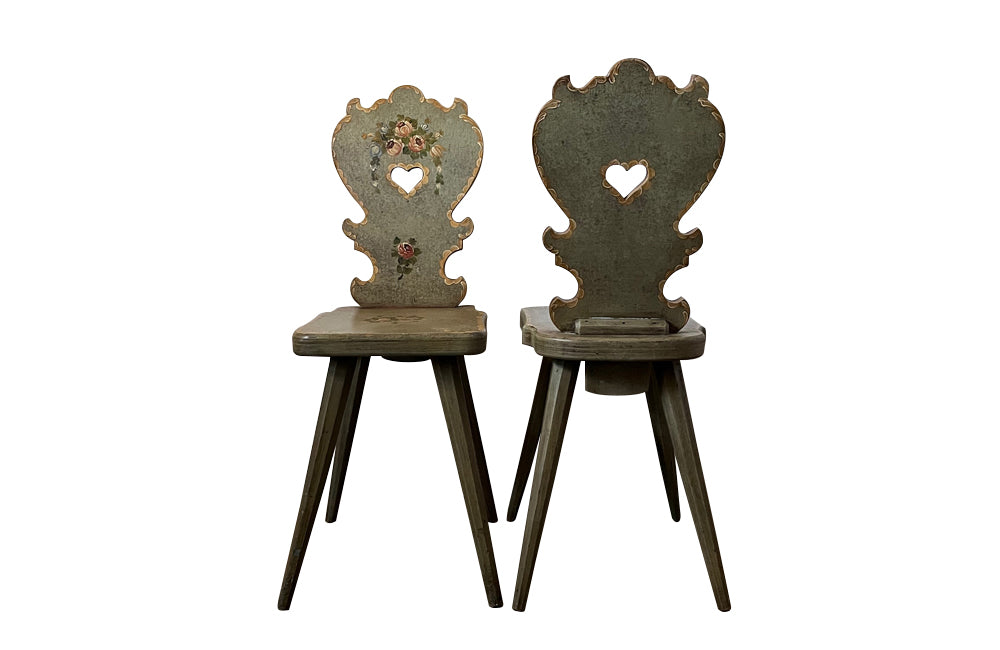 Pair of pretty painted Alsacian folk art side chairs.