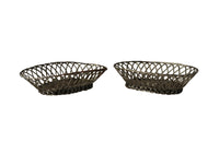 Pair French silver plate woven bread basket in oval form. 