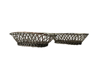 Pair French silver plate woven bread basket in oval form.