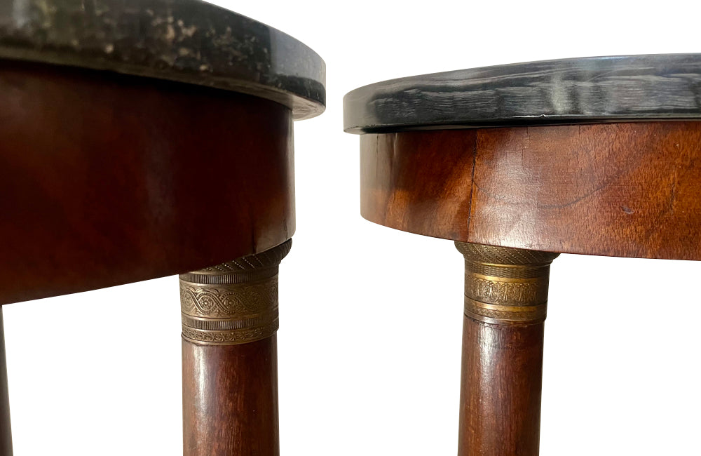 Matched pair of small 19th Century French Empire Revival pedestal side tables.