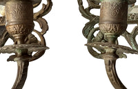 Antique mirrors French Neo-classical revival bronze wall sconces, with three branched candle holders. French antiques.