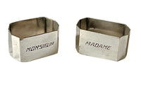 Pair of Mid Century French elegant silver plated 'Mr and Mrs' Madame and Monsieur napkin rings