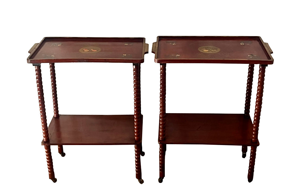 PAIR OF 20TH CENTURY CHINOISERIE BOBBIN SIDE TABLES