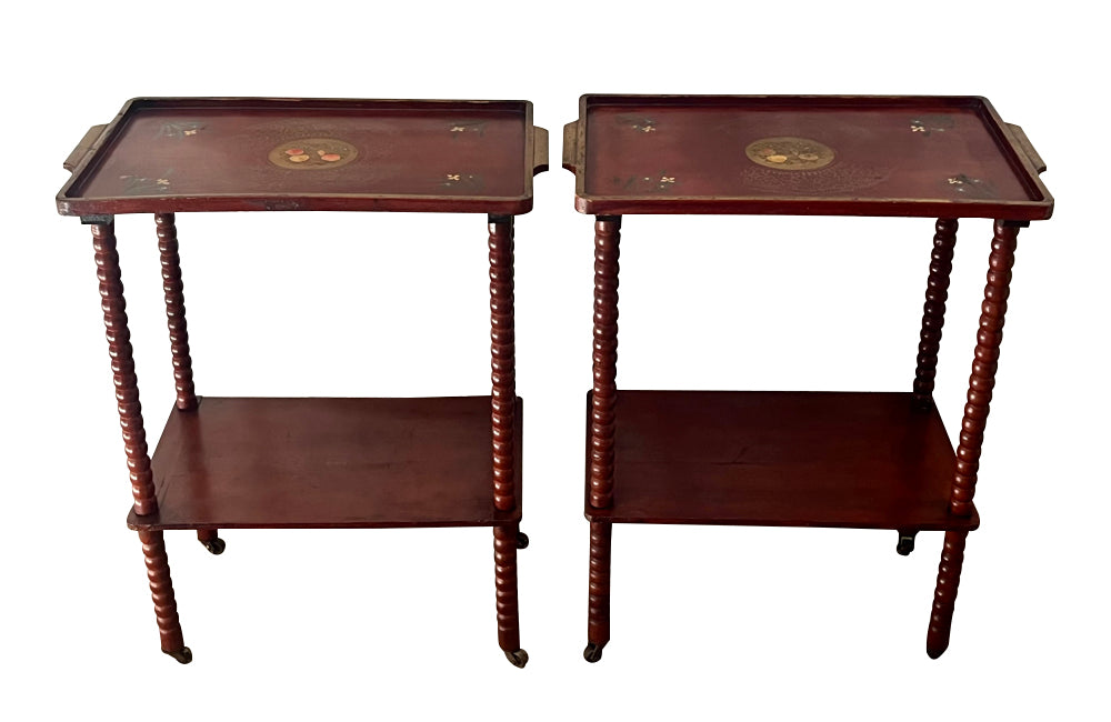 PAIR OF 20TH CENTURY CHINOISERIE BOBBIN SIDE TABLES
