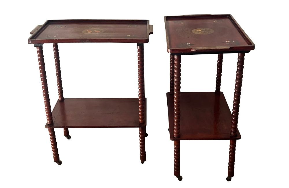 PAIR OF 20TH CENTURY CHINOISERIE BOBBIN SIDE TABLES