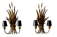Exceptional pair of large wheat sheaf wall sconce lights