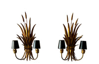 Exceptional pair of large wheat sheaf wall sconce lights