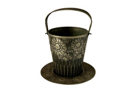 Wonderfully decorative pewter champagne bucket with handle and matching tray signed Denyse 1934