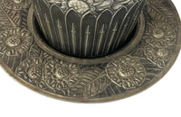 Wonderfully decorative pewter champagne bucket with handle and matching tray signed Denyse 1934