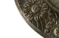 Wonderfully decorative pewter champagne bucket with handle and matching tray signed Denyse 1934