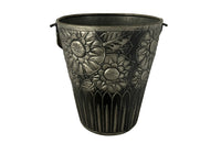 Wonderfully decorative pewter champagne bucket with handle and matching tray signed Denyse 1934