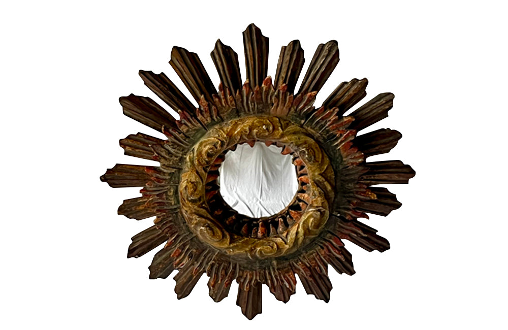 Beautiful 19th century Italian polychrome sunburst convex mirror