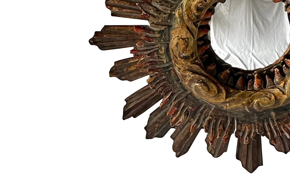 Beautiful 19th century Italian polychrome sunburst convex mirror