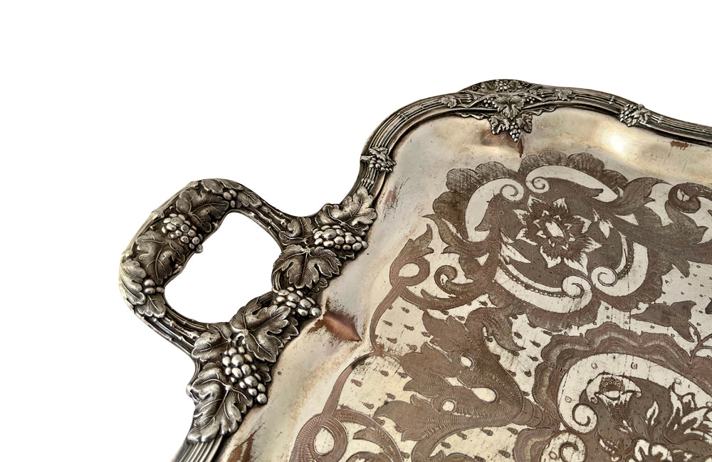 Large Rococo revival etched tray
