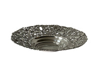 Beautiful mid 20th century large silver plate pierced decorative round tray dish.
