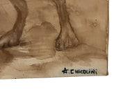 Large, Italian painting in sepia of a greyhound dog.