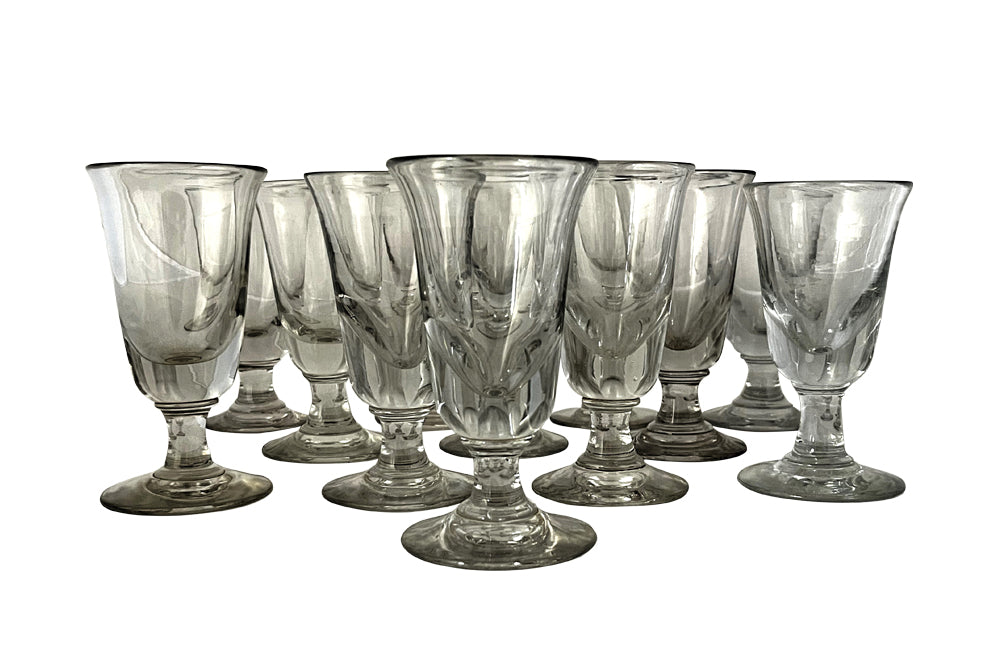 Early 20th century set of twelve French bistro glasses.
