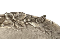 20th century charming small silver plate tray beautifully decorated with a pair of birds in a fruit cherry tree enjoying the berries.