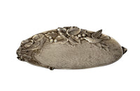 20th century charming small silver plate tray beautifully decorated with a pair of birds in a fruit cherry tree enjoying the berries.